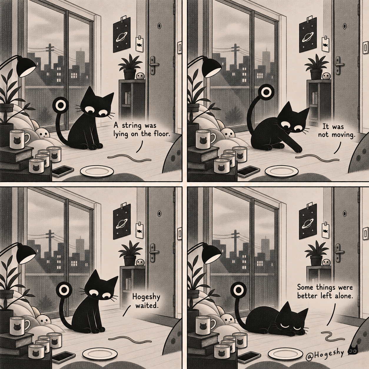 A four-panel Hogeshy comic titled The String