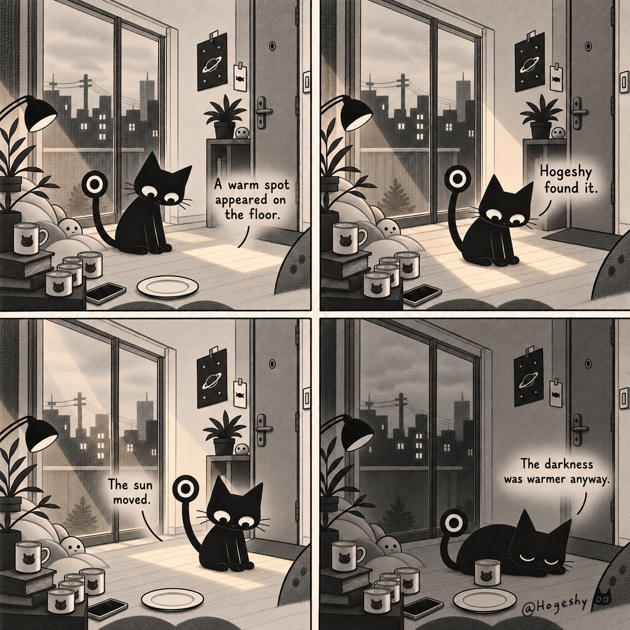 A four-panel Hogeshy comic titled The Warm Spot