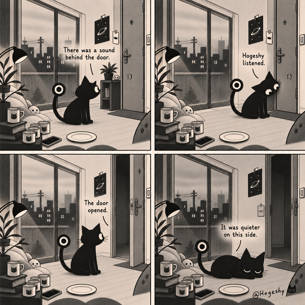 A four-panel Hogeshy comic titled The Door