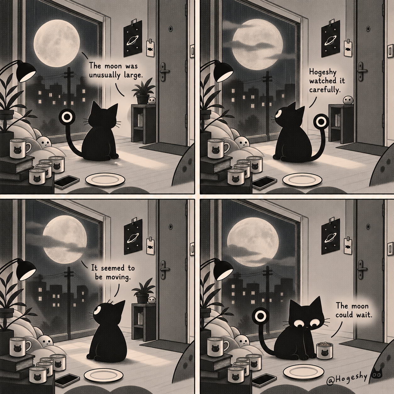 A four-panel Hogeshy comic titled The Moon
