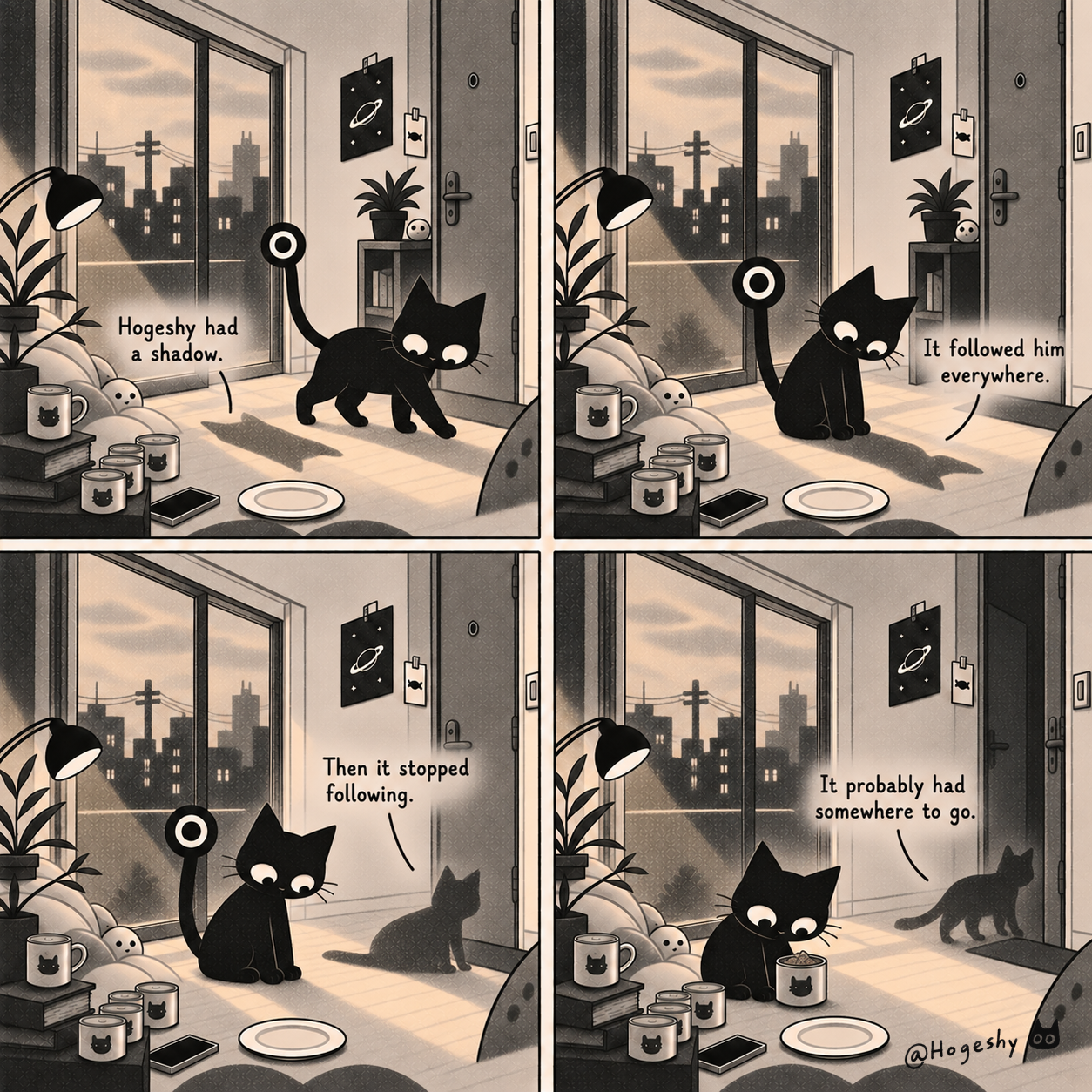 A four-panel Hogeshy comic titled The Shadow